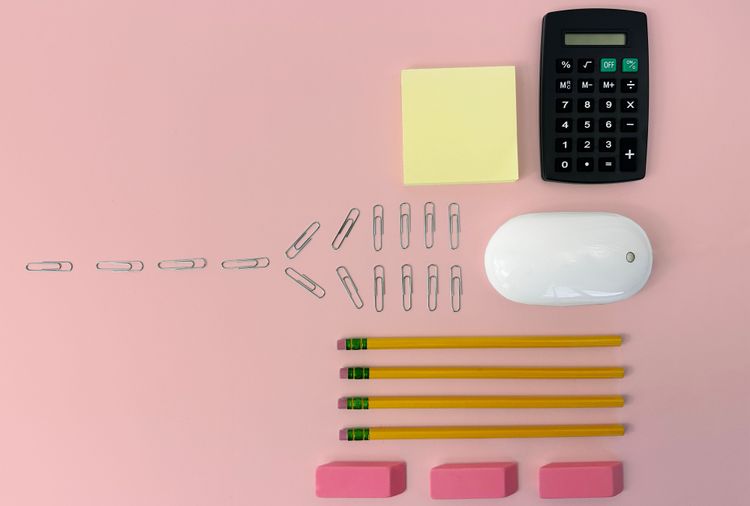 Office supplies lined up